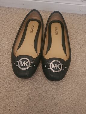 Michael Kors Black Leather MK Medallion Loafers